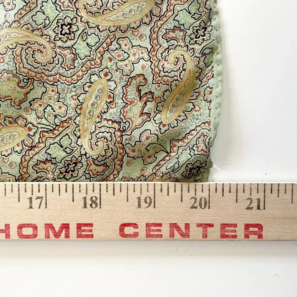 Vintage Square Scarf Silk Paisley Border Print Soft Green Old Money Quiet Luxury